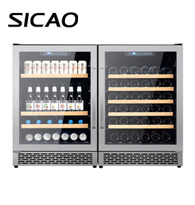 SICAO 300L Undercounter glass display stainless steel fan cooling compressor beverage& wine cooler for kitchen
